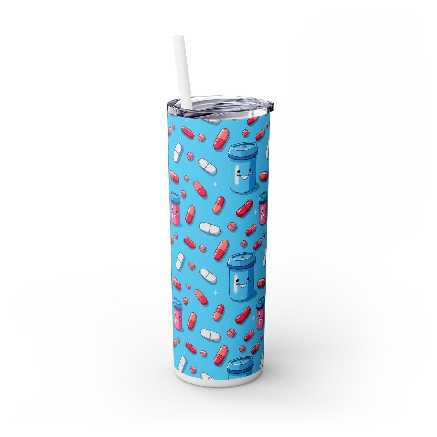 Happy Pill Bottle Skinny Tumbler with Straw, 20oz