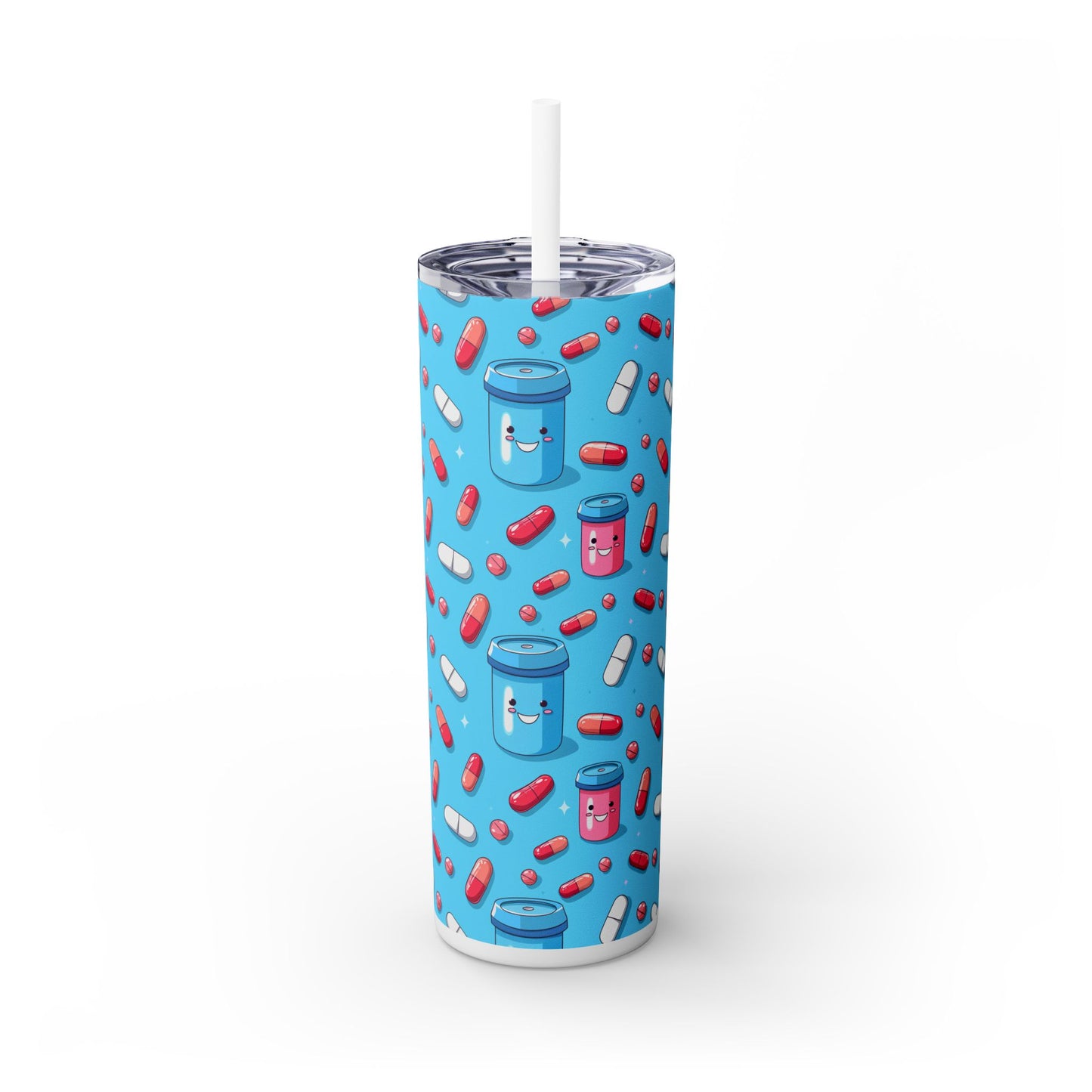 Happy Pill Bottle Skinny Tumbler with Straw, 20oz