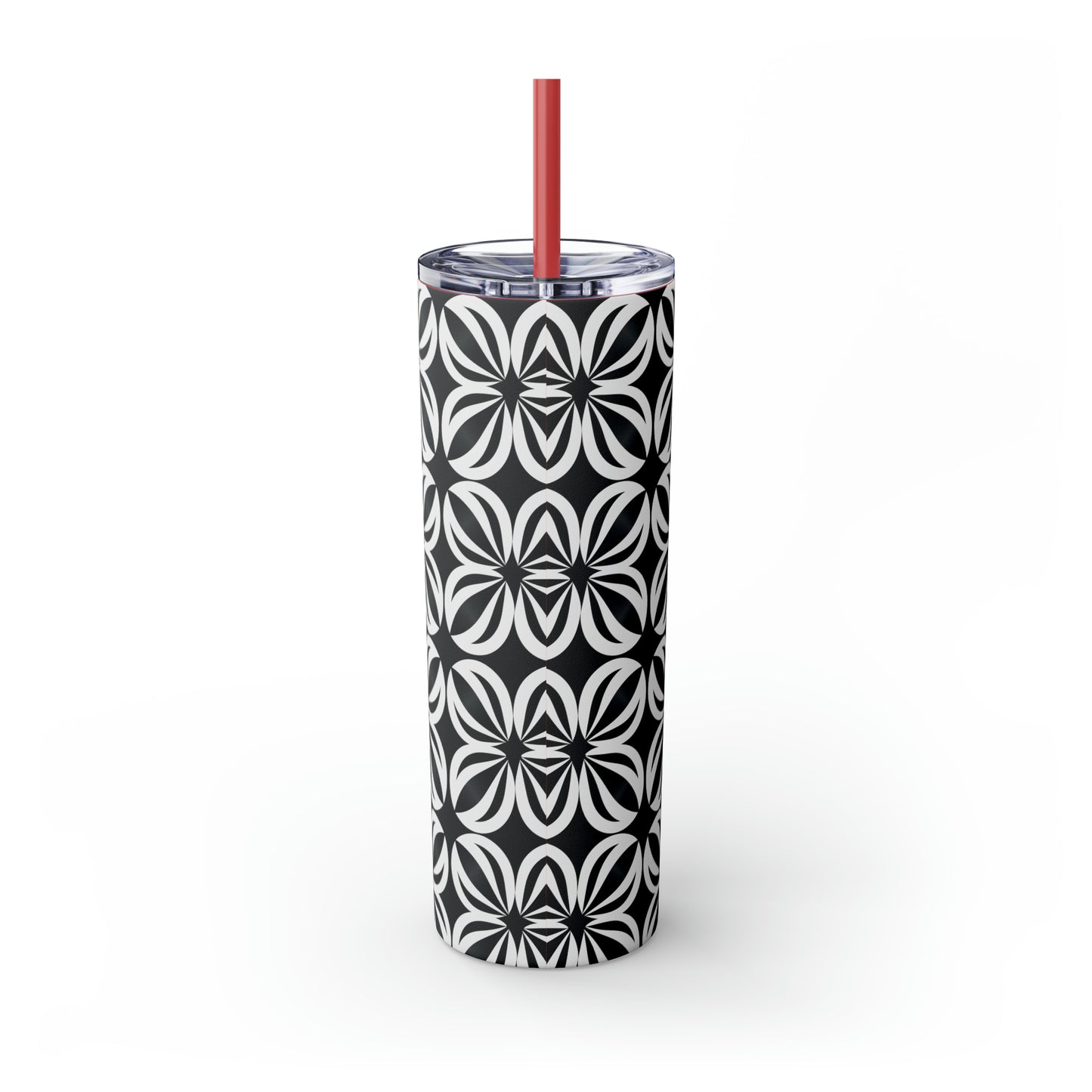 Black and White Mosaic Skinny Tumbler with Straw, 20oz