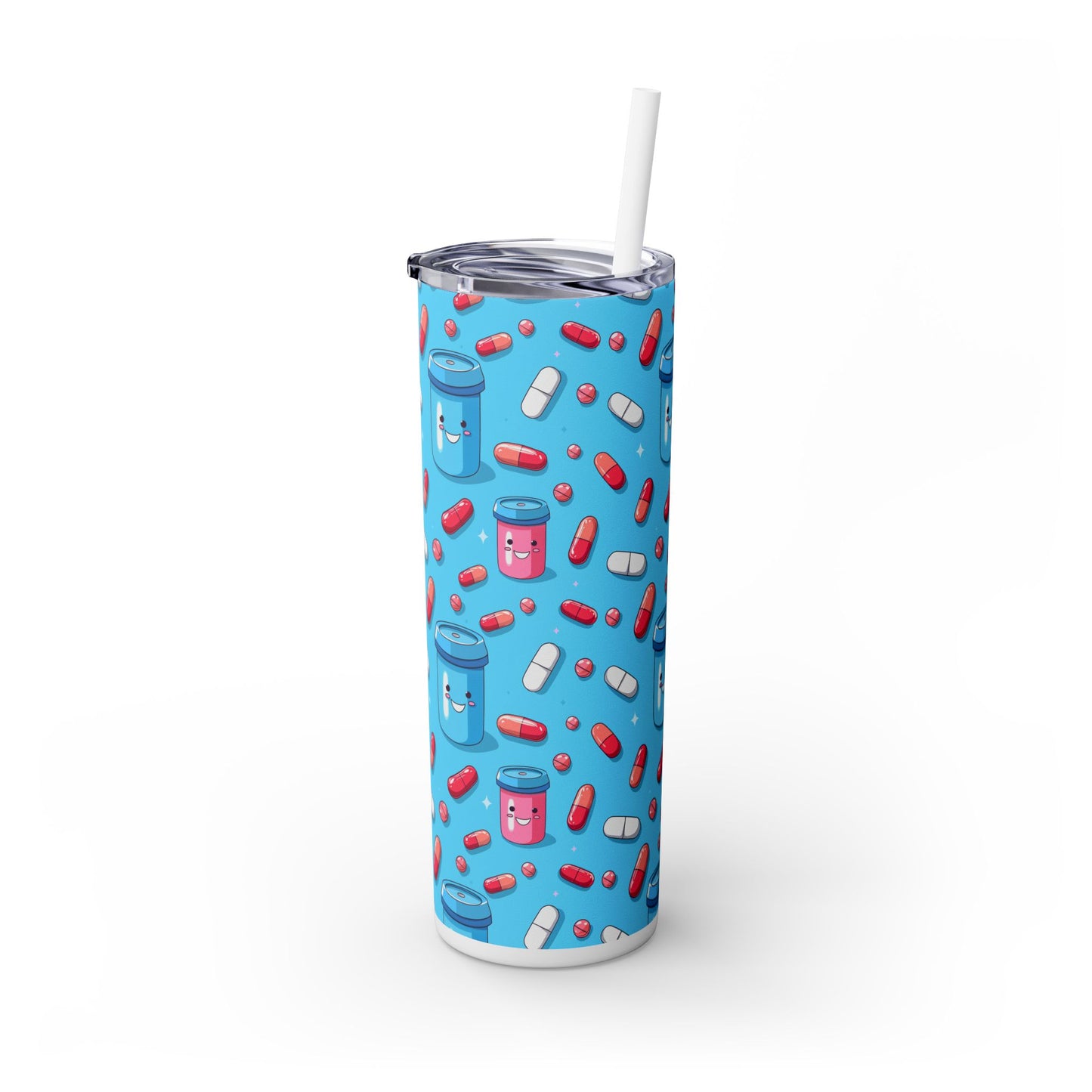Happy Pill Bottle Skinny Tumbler with Straw, 20oz
