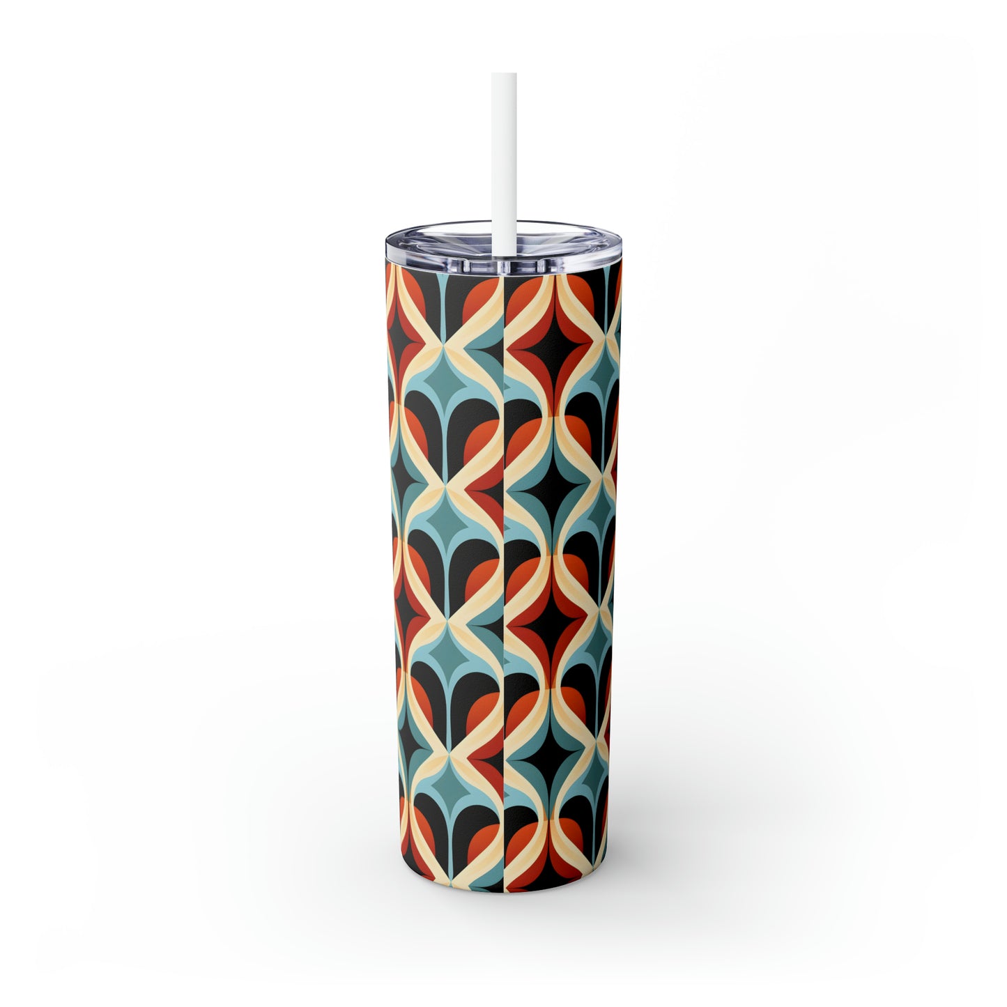 Colorful Mosaic Pattern Skinny Tumbler with Straw, 20oz
