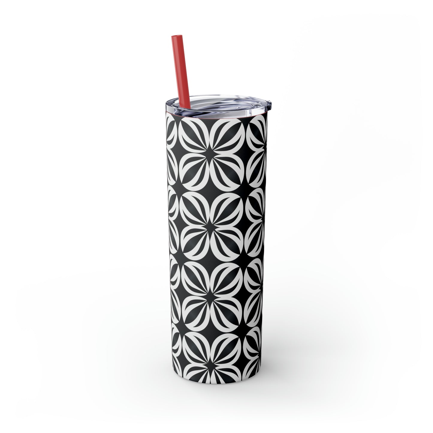 Black and White Mosaic Skinny Tumbler with Straw, 20oz