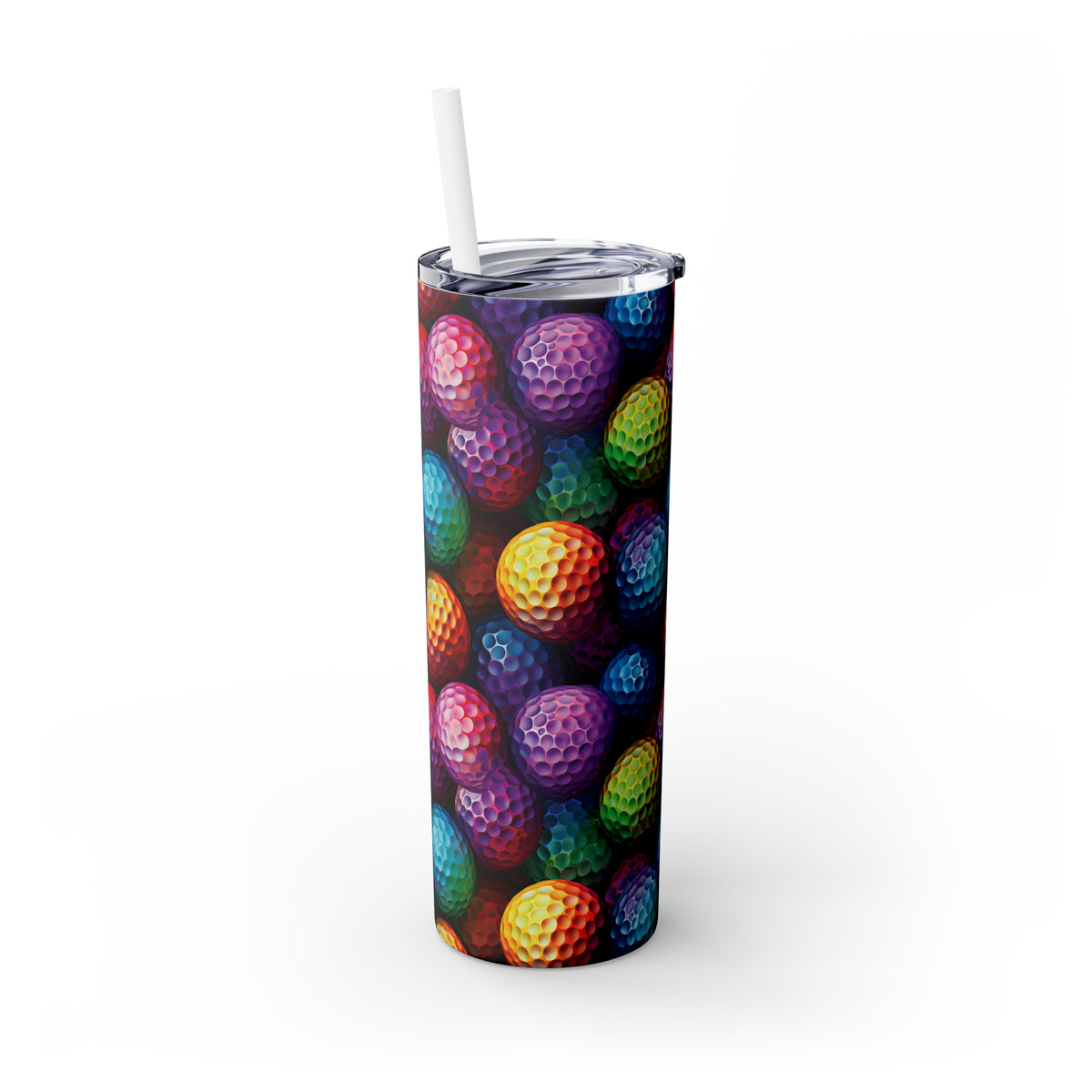 Psychedelic Golf Ball Skinny Tumbler with Straw, 20oz