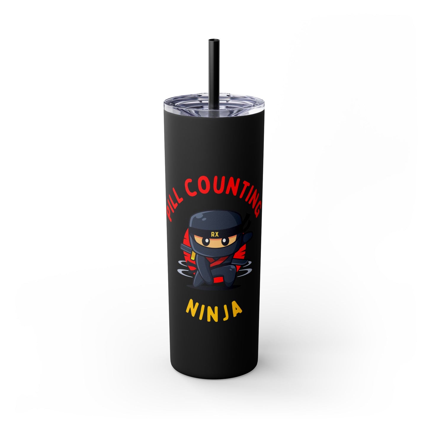 Pill Counting Ninja Skinny Tumbler with Straw, 20oz