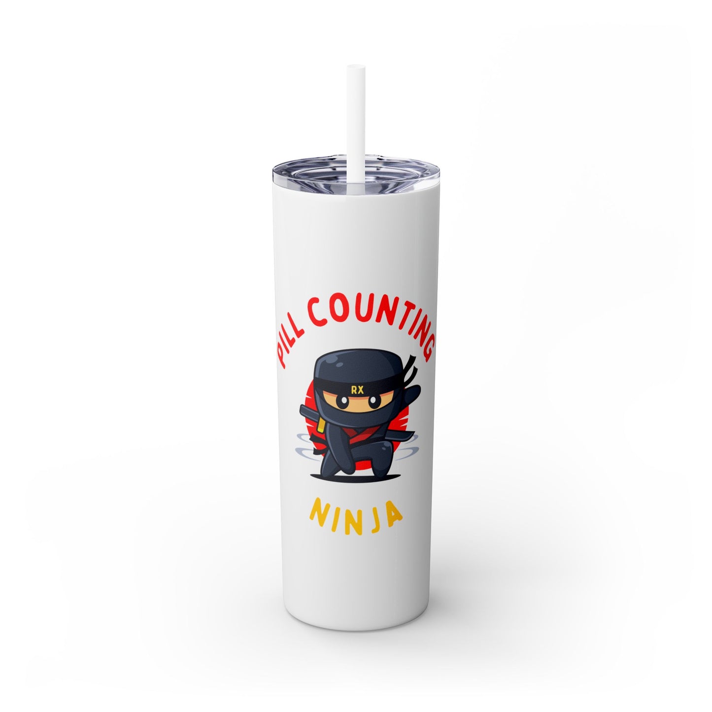 Pill Counting Ninja Skinny Tumbler with Straw, 20oz
