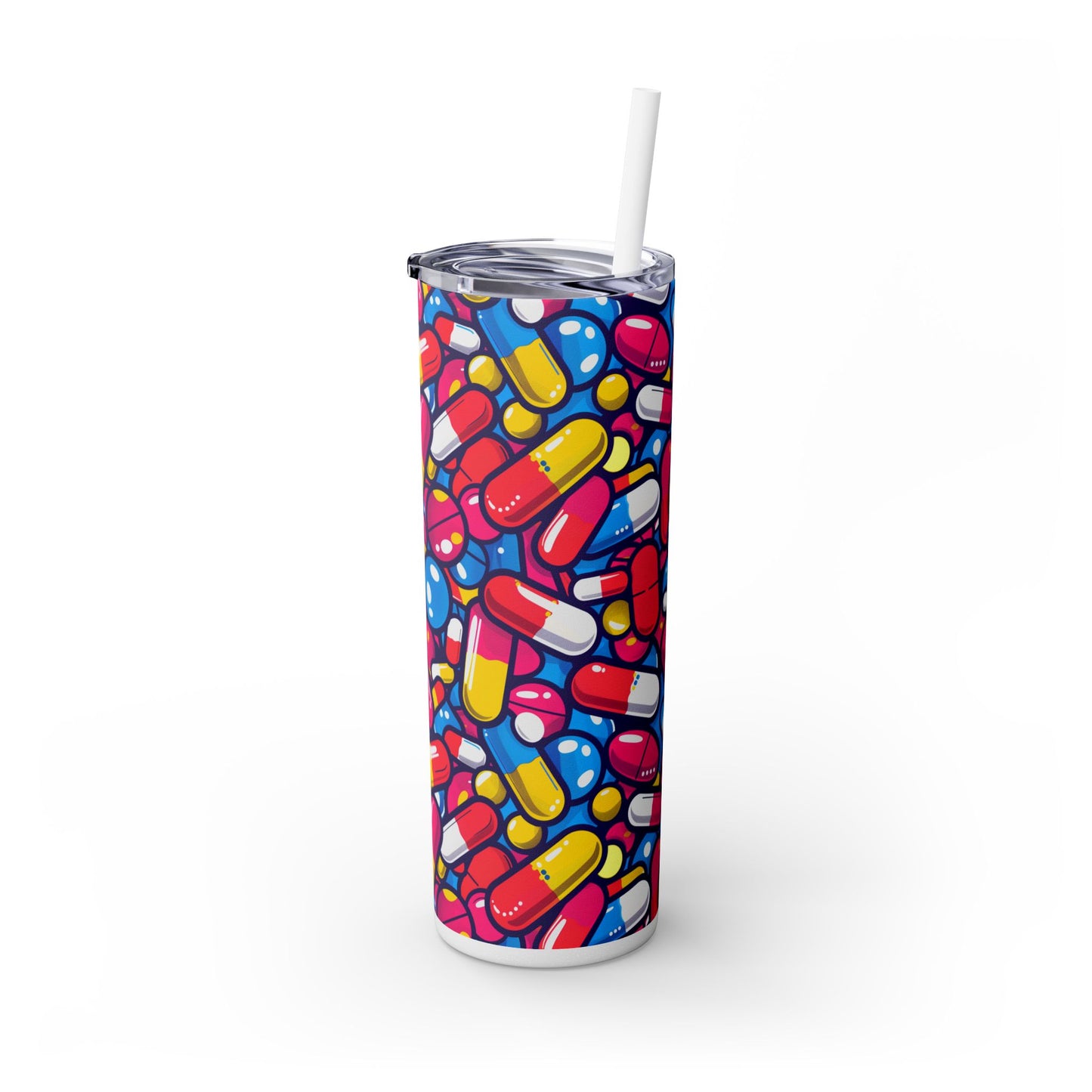 Colorful Capsules Skinny Tumbler with Straw, 20oz