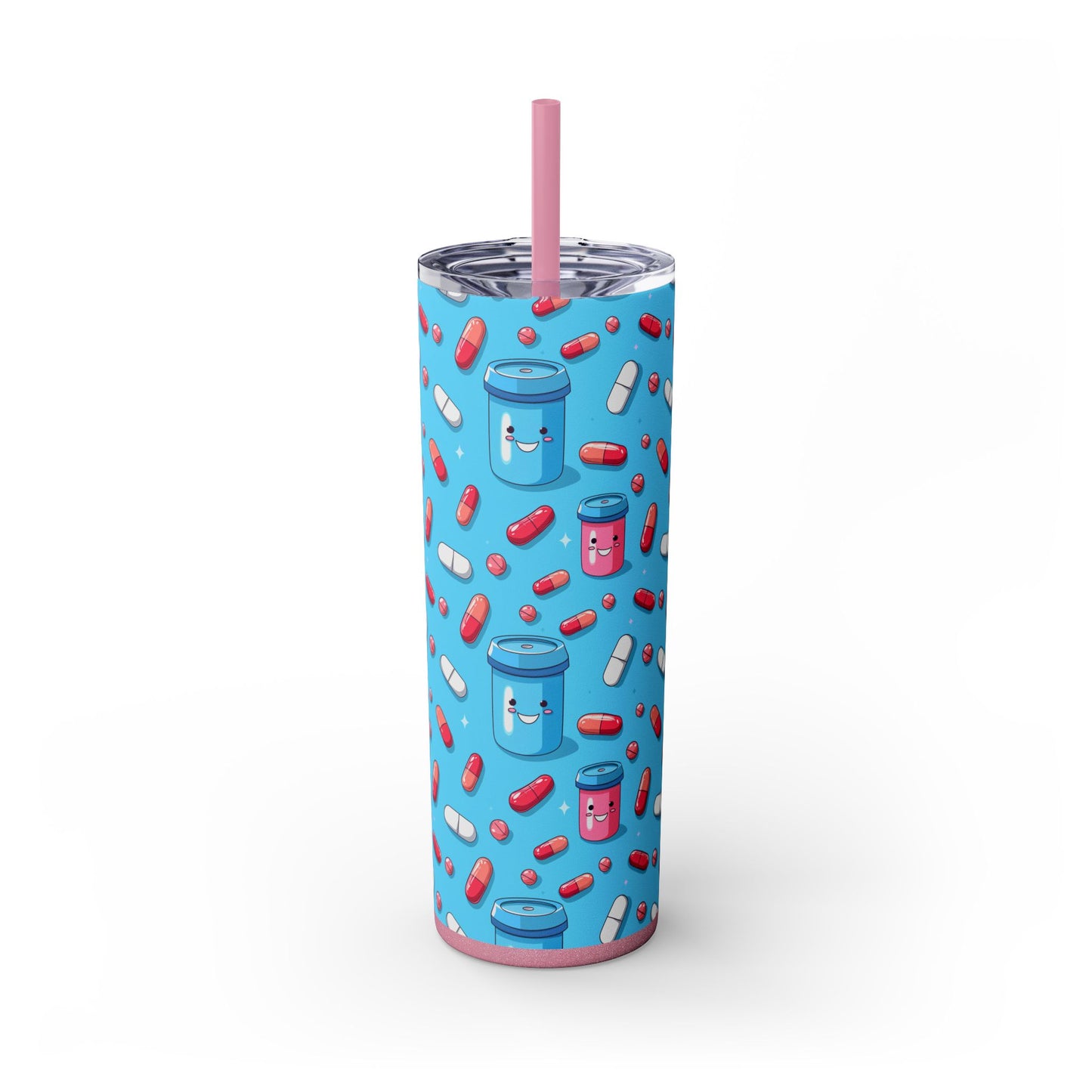 Happy Pill Bottle Skinny Tumbler with Straw, 20oz
