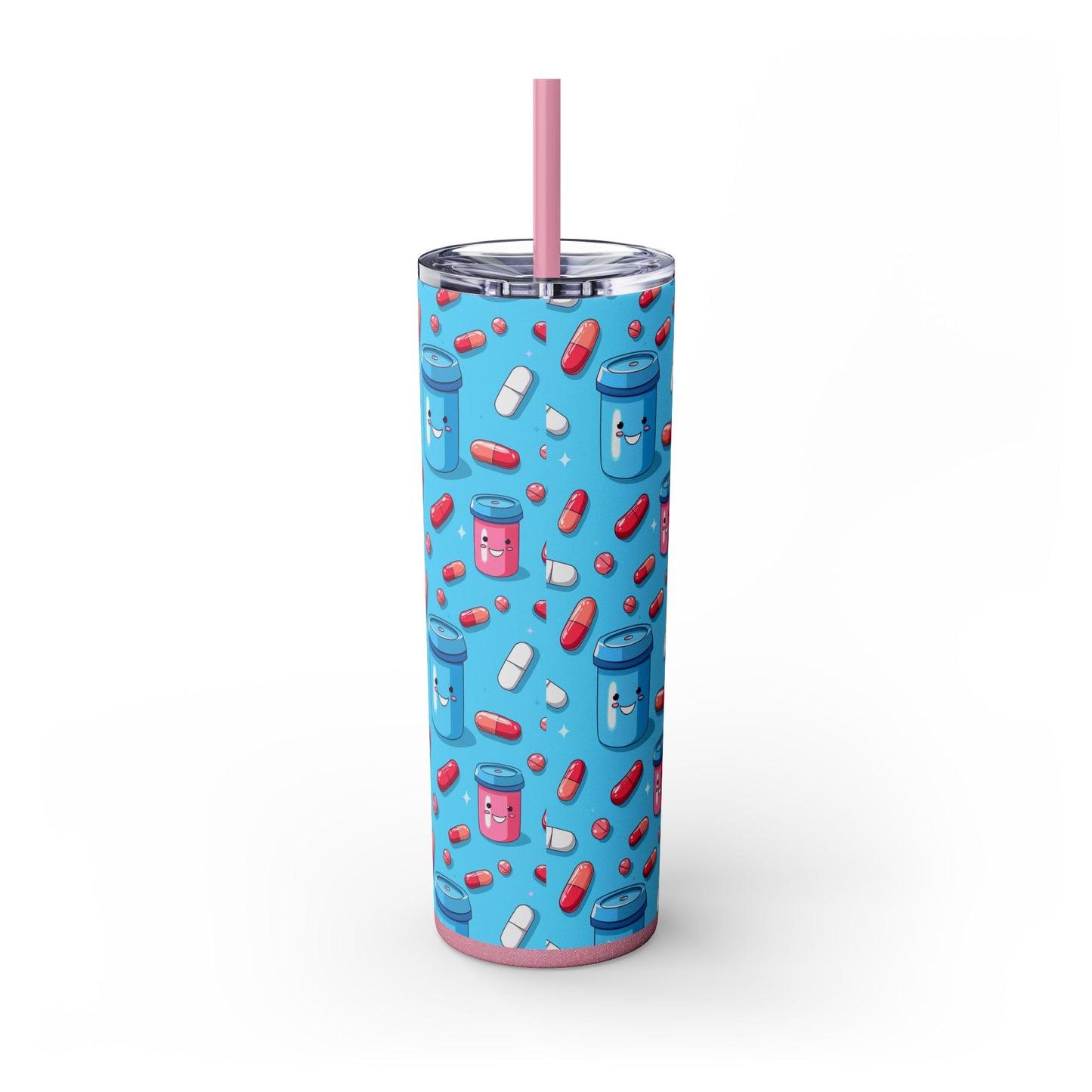 Happy Pill Bottle Skinny Tumbler with Straw, 20oz