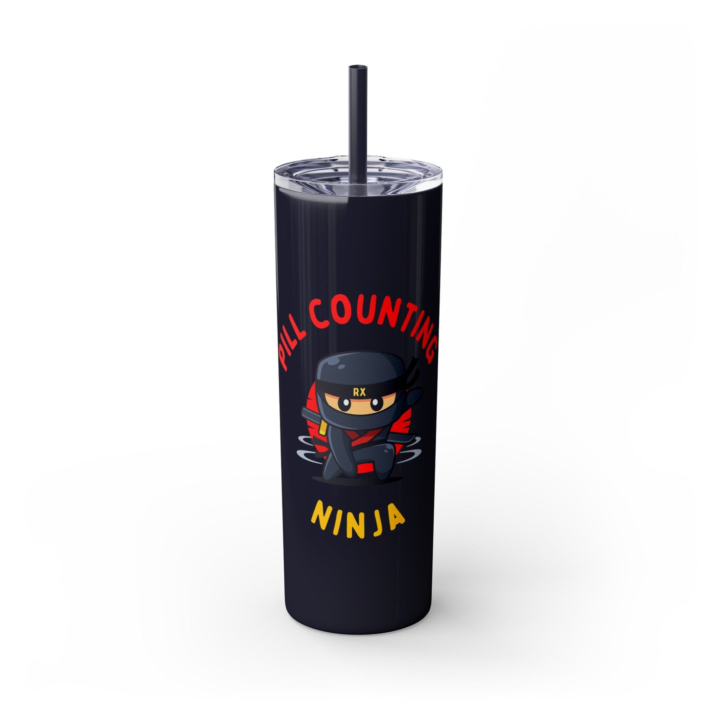 Pill Counting Ninja Skinny Tumbler with Straw, 20oz