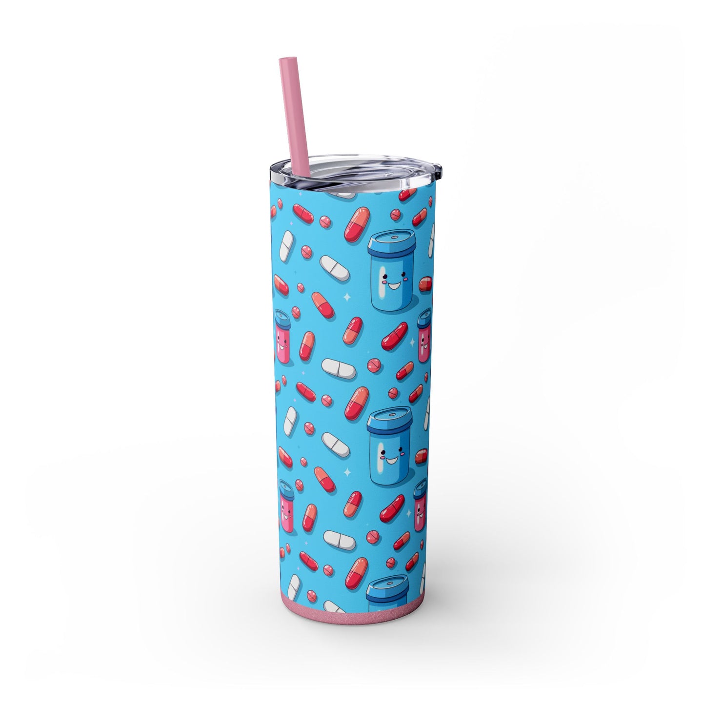 Happy Pill Bottle Skinny Tumbler with Straw, 20oz