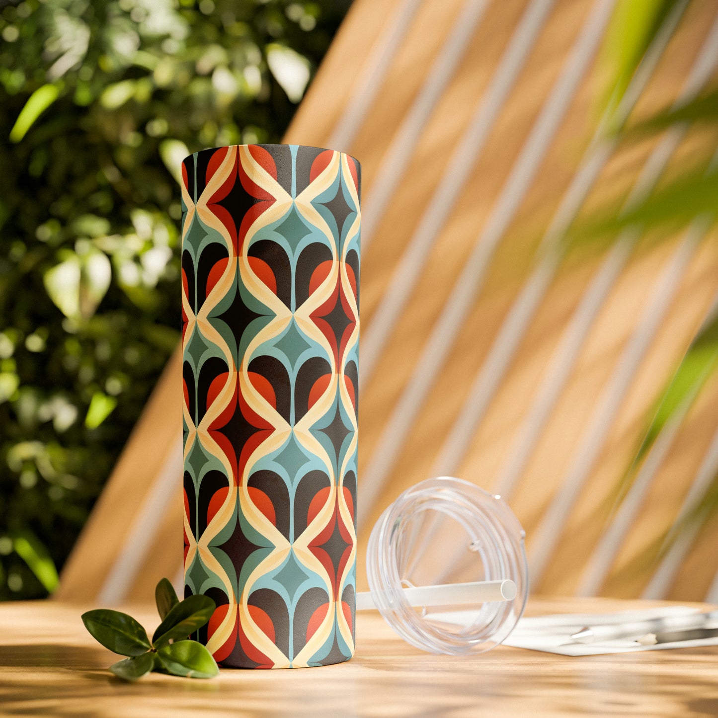 Colorful Mosaic Pattern Skinny Tumbler with Straw, 20oz