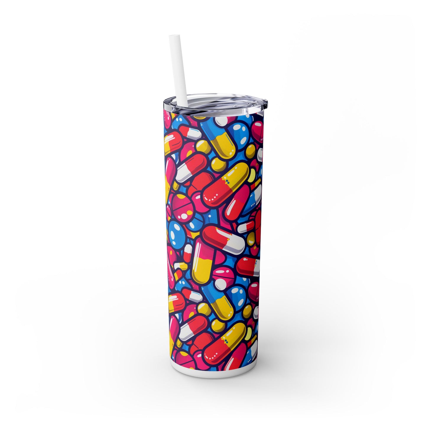 Colorful Capsules Skinny Tumbler with Straw, 20oz