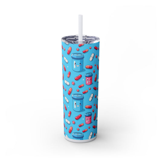 Happy Pill Bottle Skinny Tumbler with Straw, 20oz
