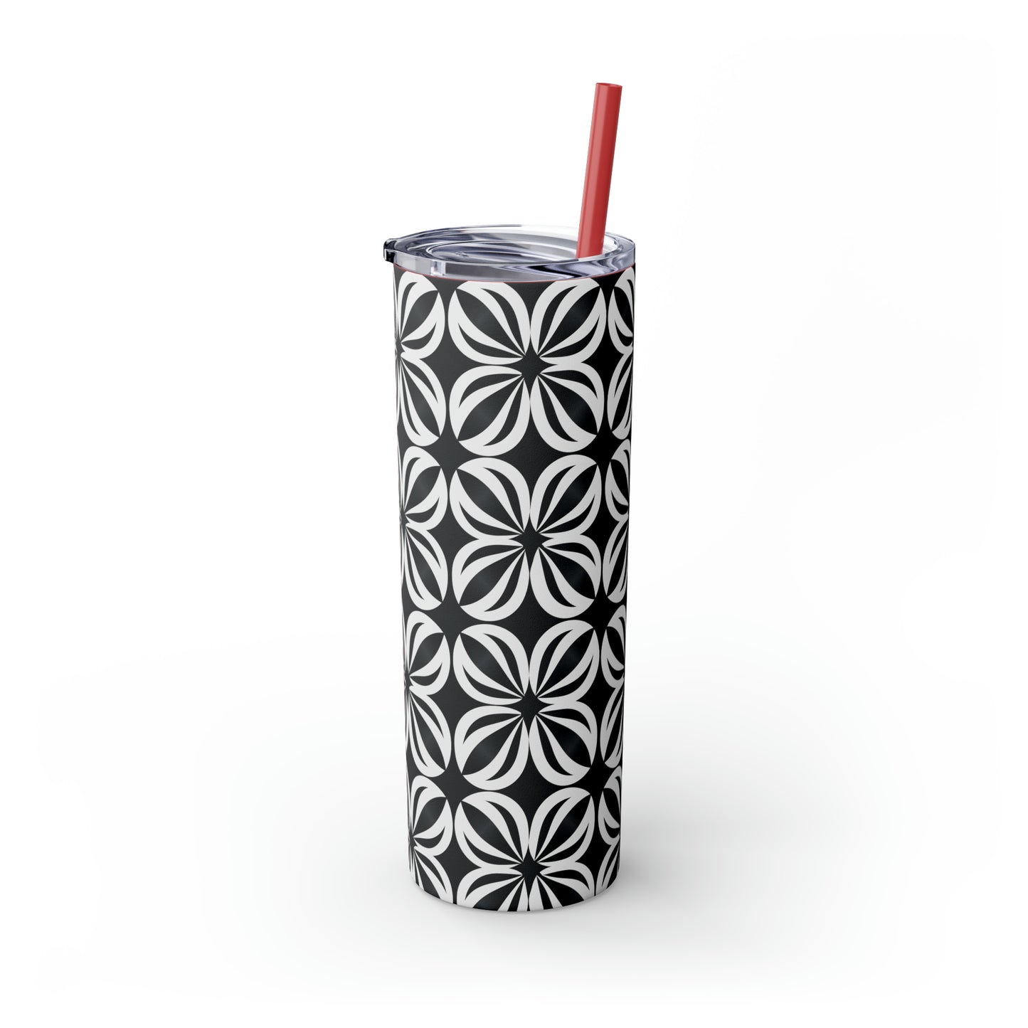 Black and White Mosaic Skinny Tumbler with Straw, 20oz