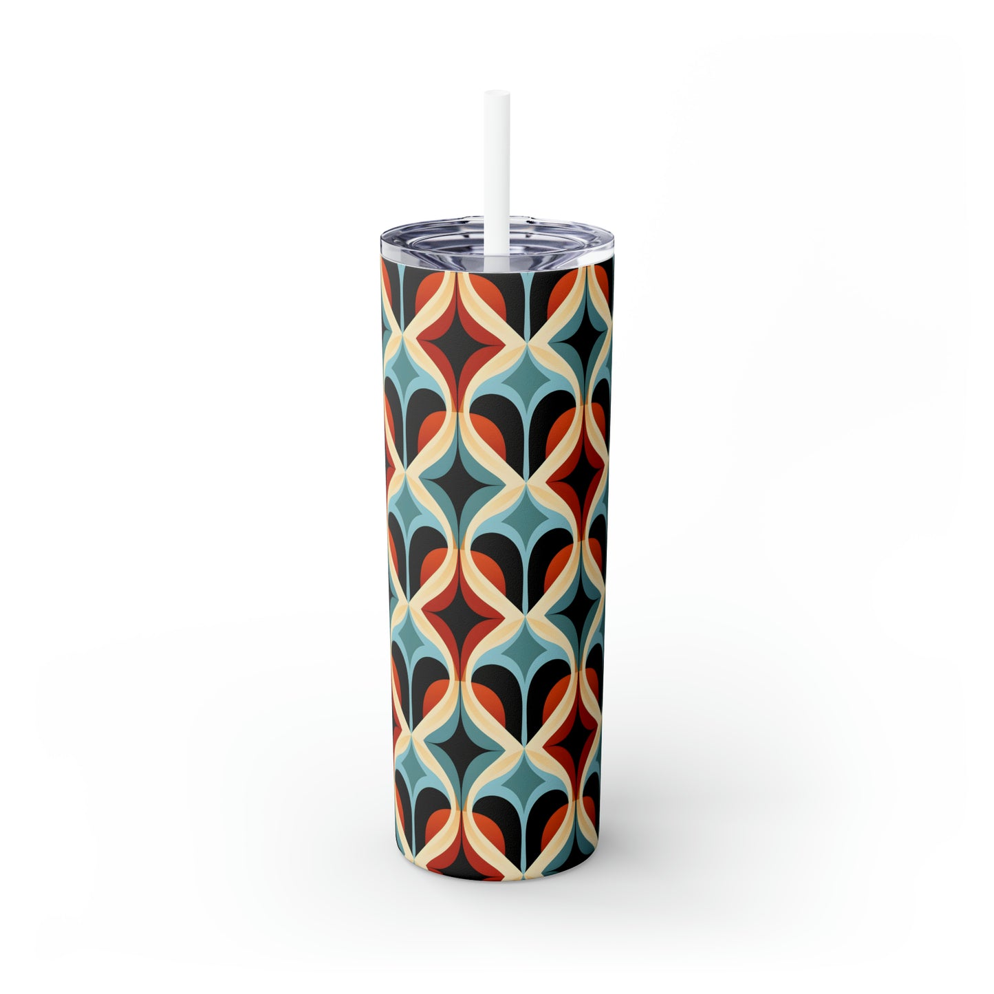 Colorful Mosaic Pattern Skinny Tumbler with Straw, 20oz