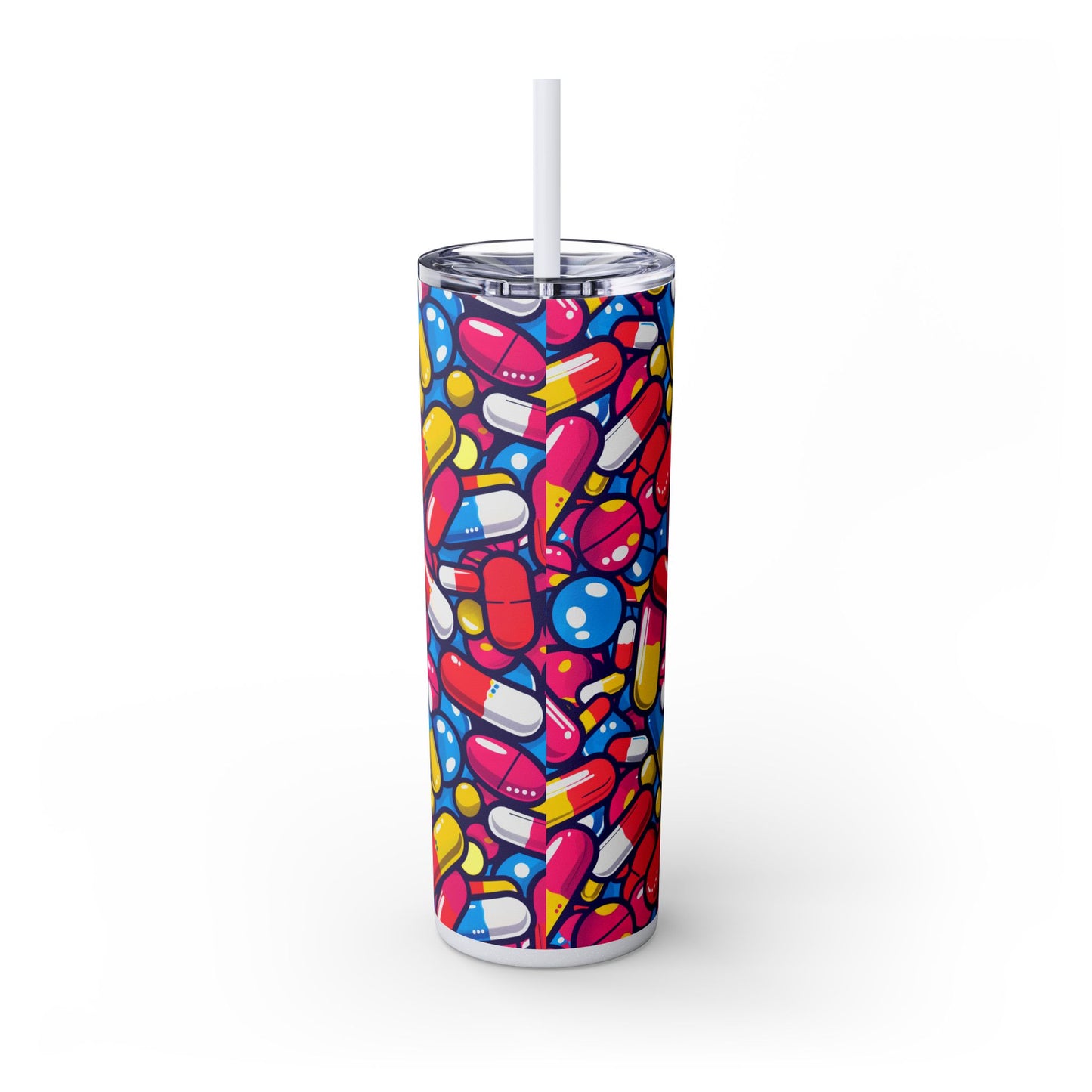 Colorful Capsules Skinny Tumbler with Straw, 20oz