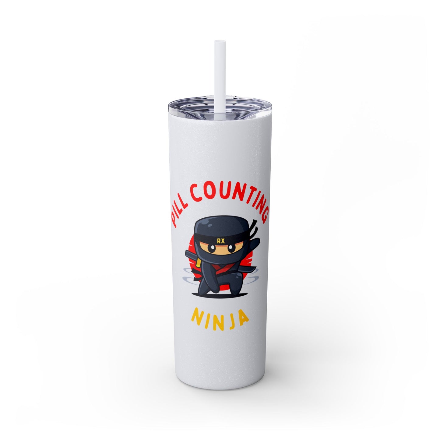Pill Counting Ninja Skinny Tumbler with Straw, 20oz