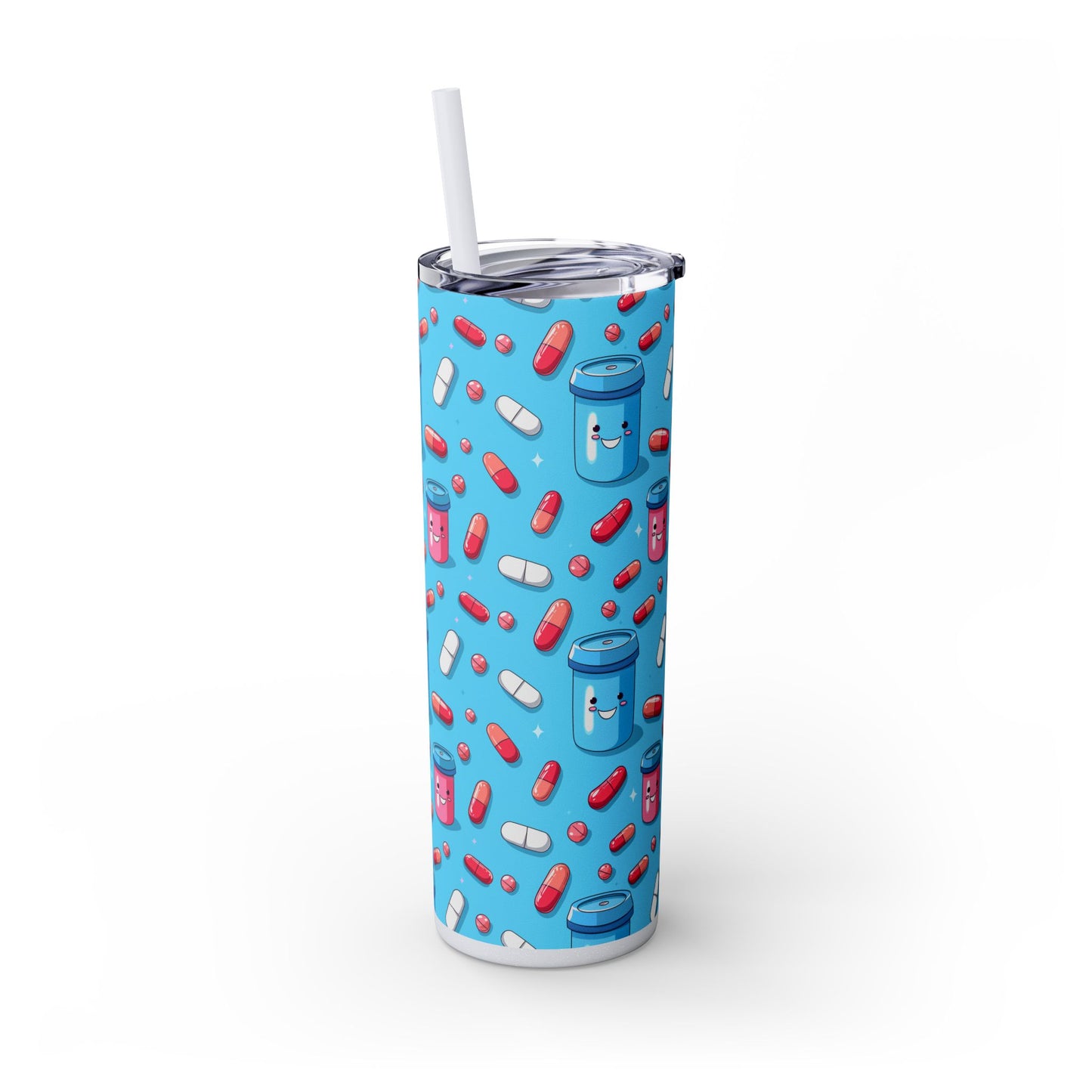 Happy Pill Bottle Skinny Tumbler with Straw, 20oz