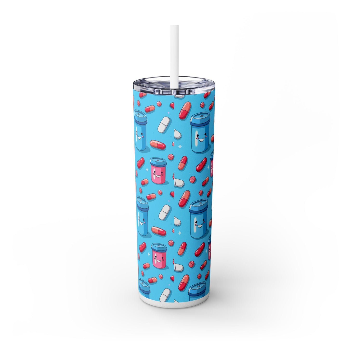 Happy Pill Bottle Skinny Tumbler with Straw, 20oz