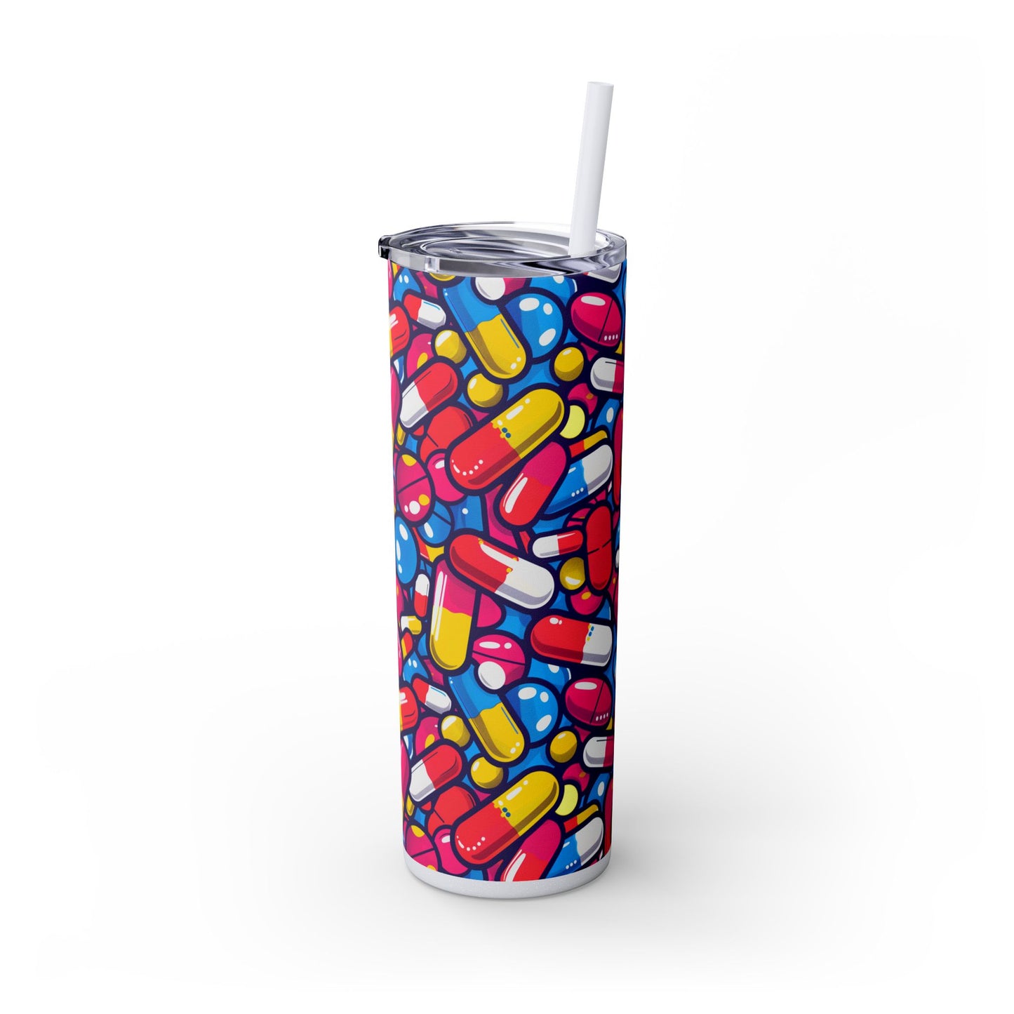 Colorful Capsules Skinny Tumbler with Straw, 20oz