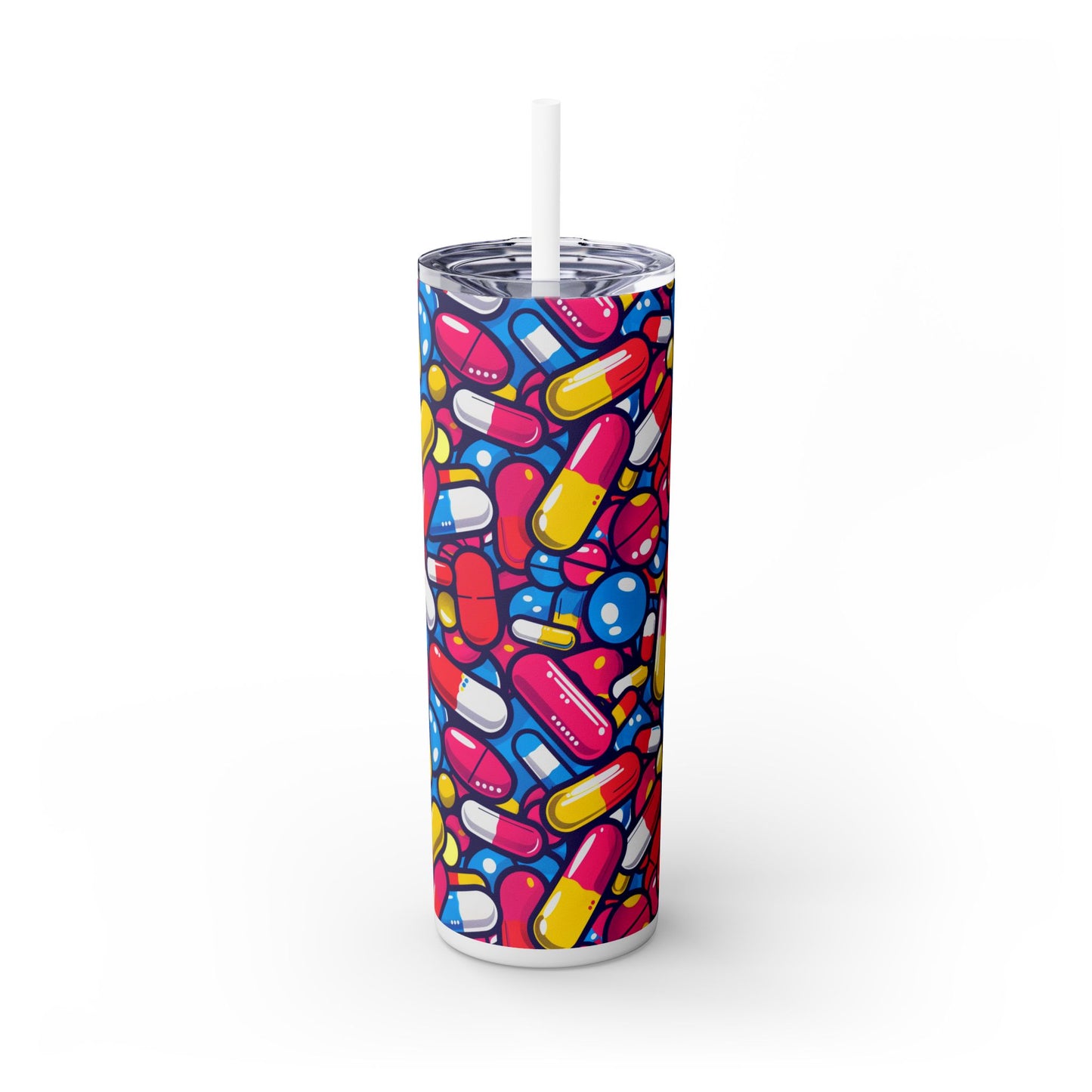 Colorful Capsules Skinny Tumbler with Straw, 20oz