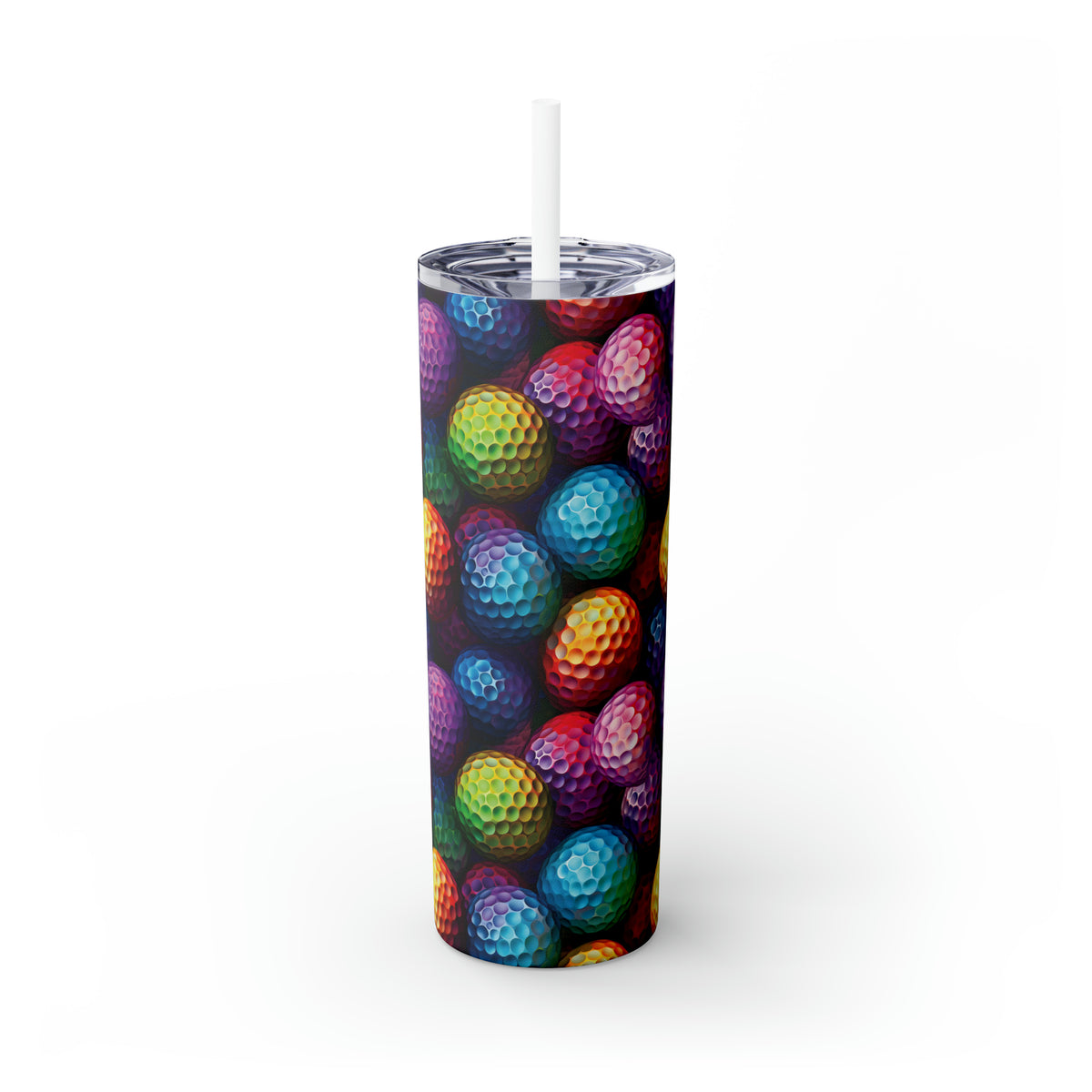 Psychedelic Golf Ball Skinny Tumbler with Straw, 20oz
