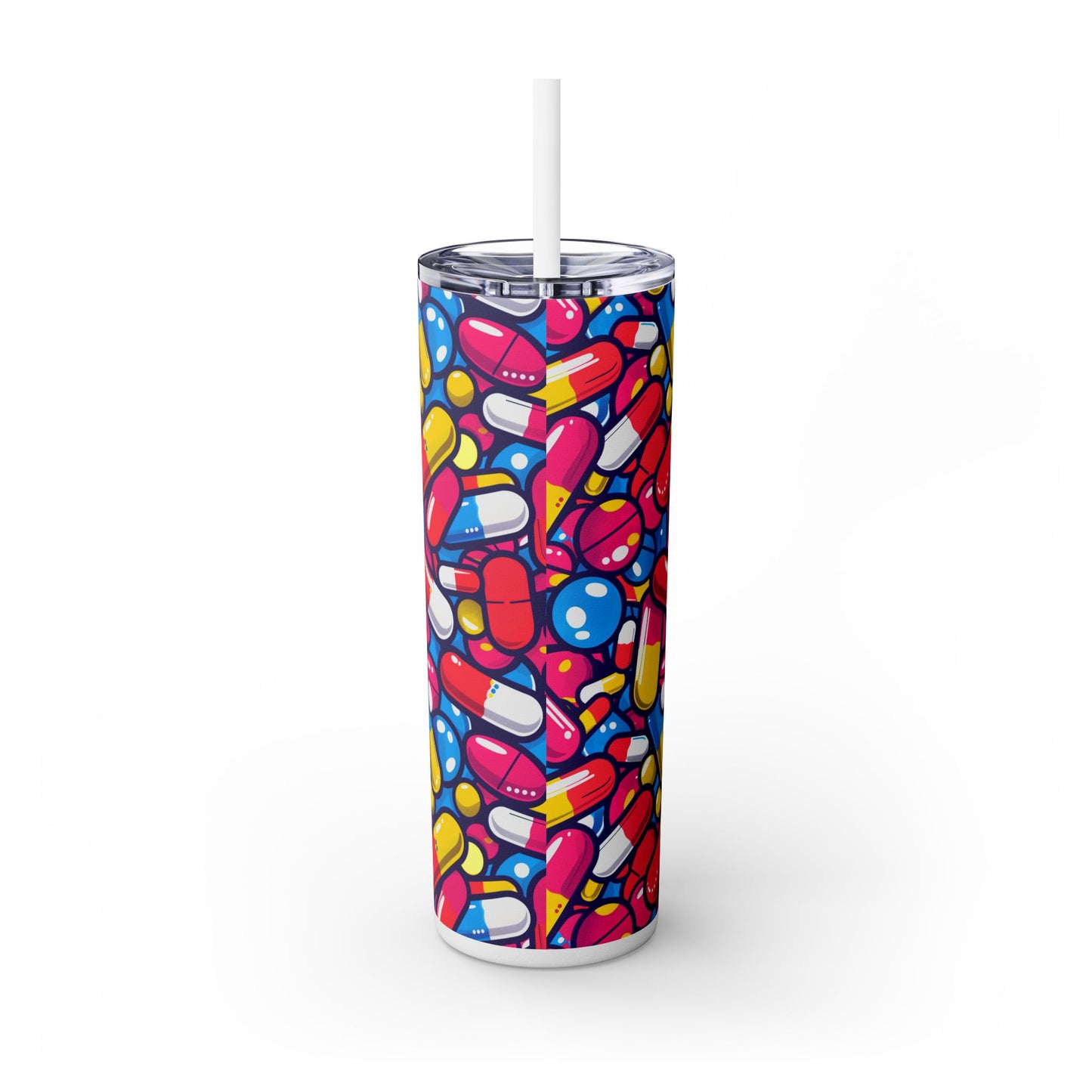 Colorful Capsules Skinny Tumbler with Straw, 20oz