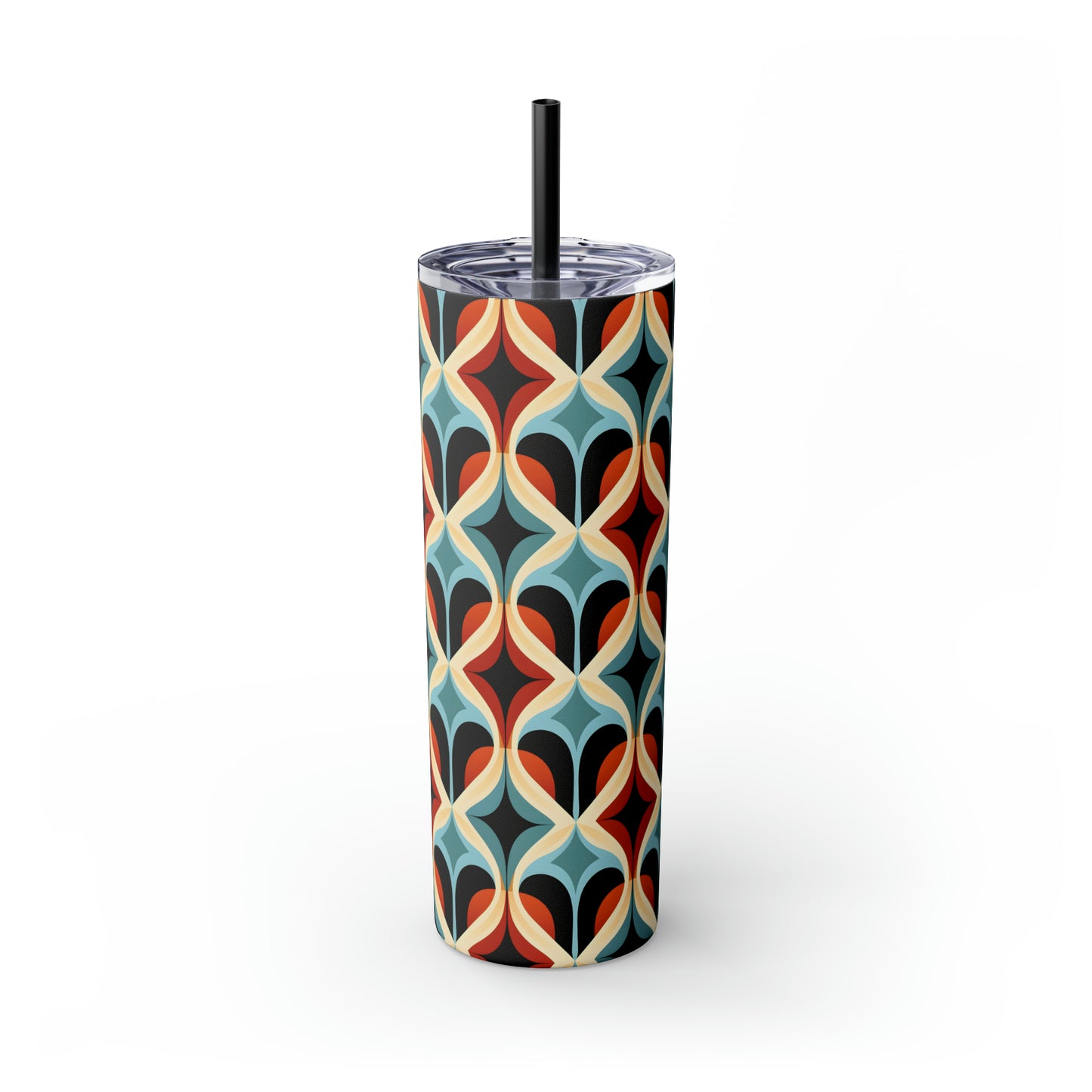 Colorful Mosaic Pattern Skinny Tumbler with Straw, 20oz
