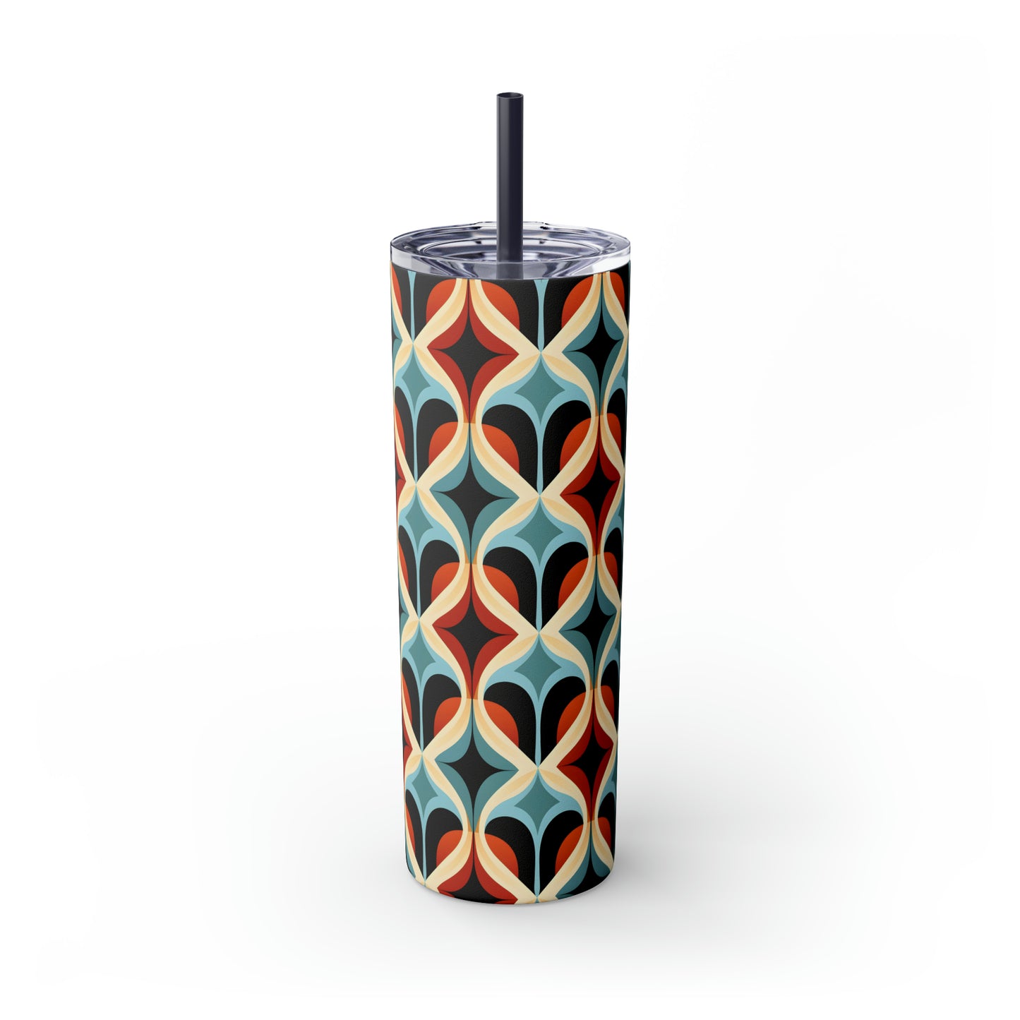 Colorful Mosaic Pattern Skinny Tumbler with Straw, 20oz