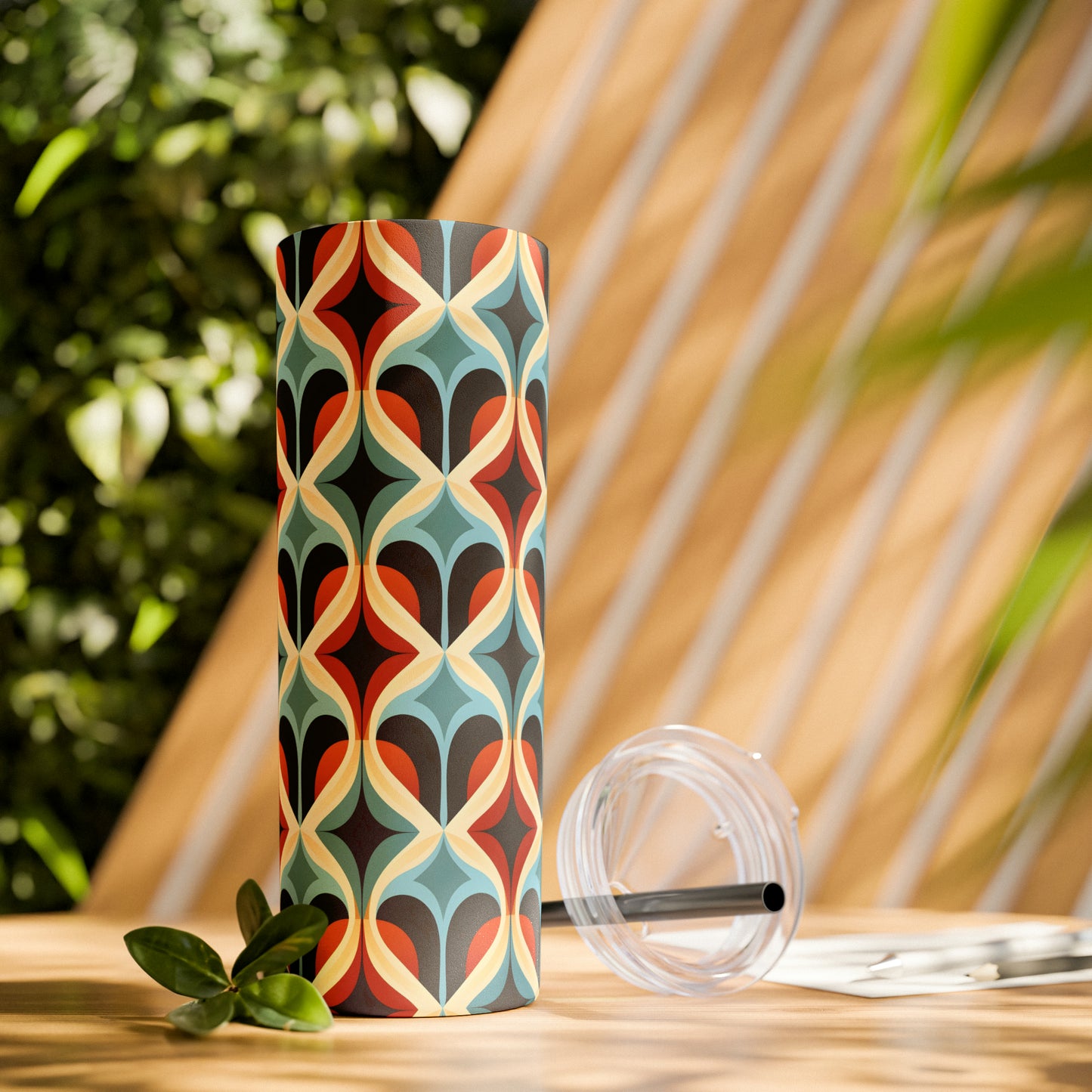 Colorful Mosaic Pattern Skinny Tumbler with Straw, 20oz