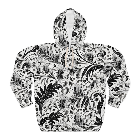 B&W Paisley Unisex Pullover Hoodie (AOP)