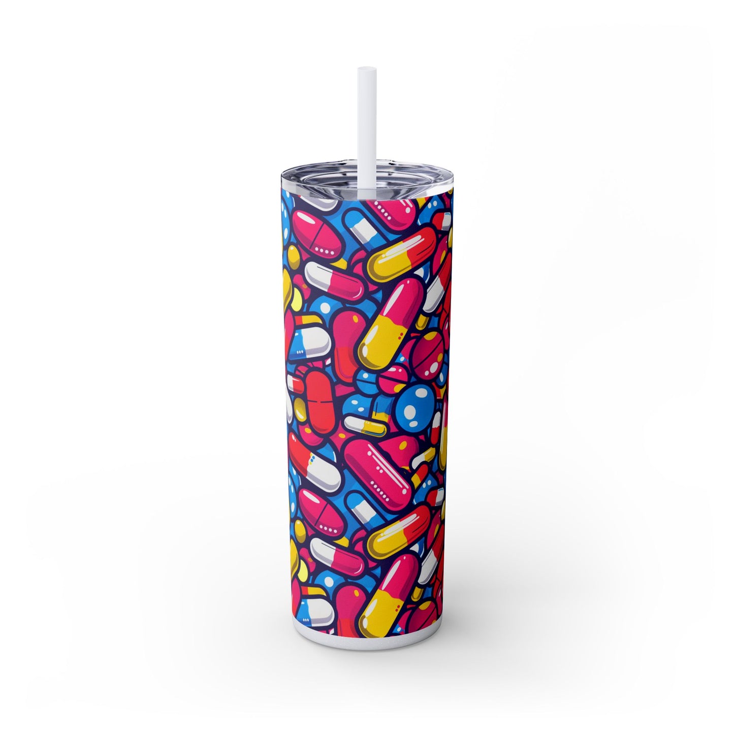 Colorful Capsules Skinny Tumbler with Straw, 20oz