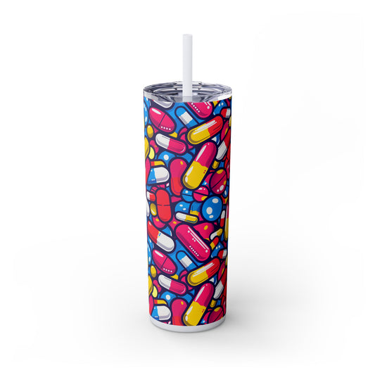 Colorful Capsules Skinny Tumbler with Straw, 20oz