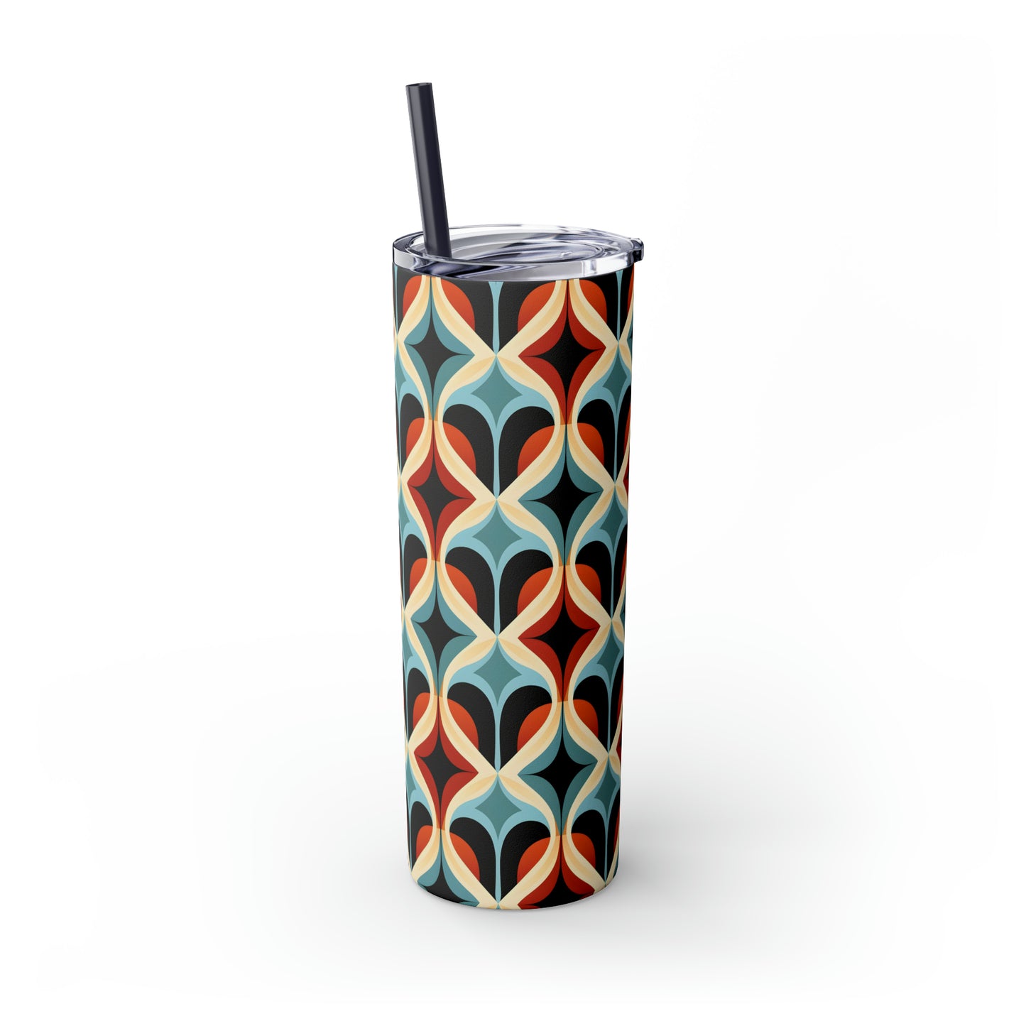 Colorful Mosaic Pattern Skinny Tumbler with Straw, 20oz