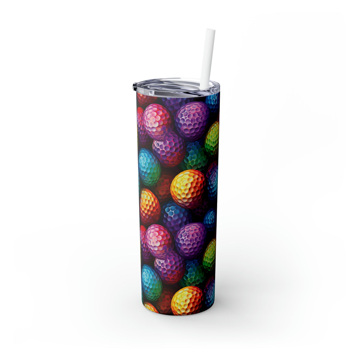 Psychedelic Golf Ball Skinny Tumbler with Straw, 20oz