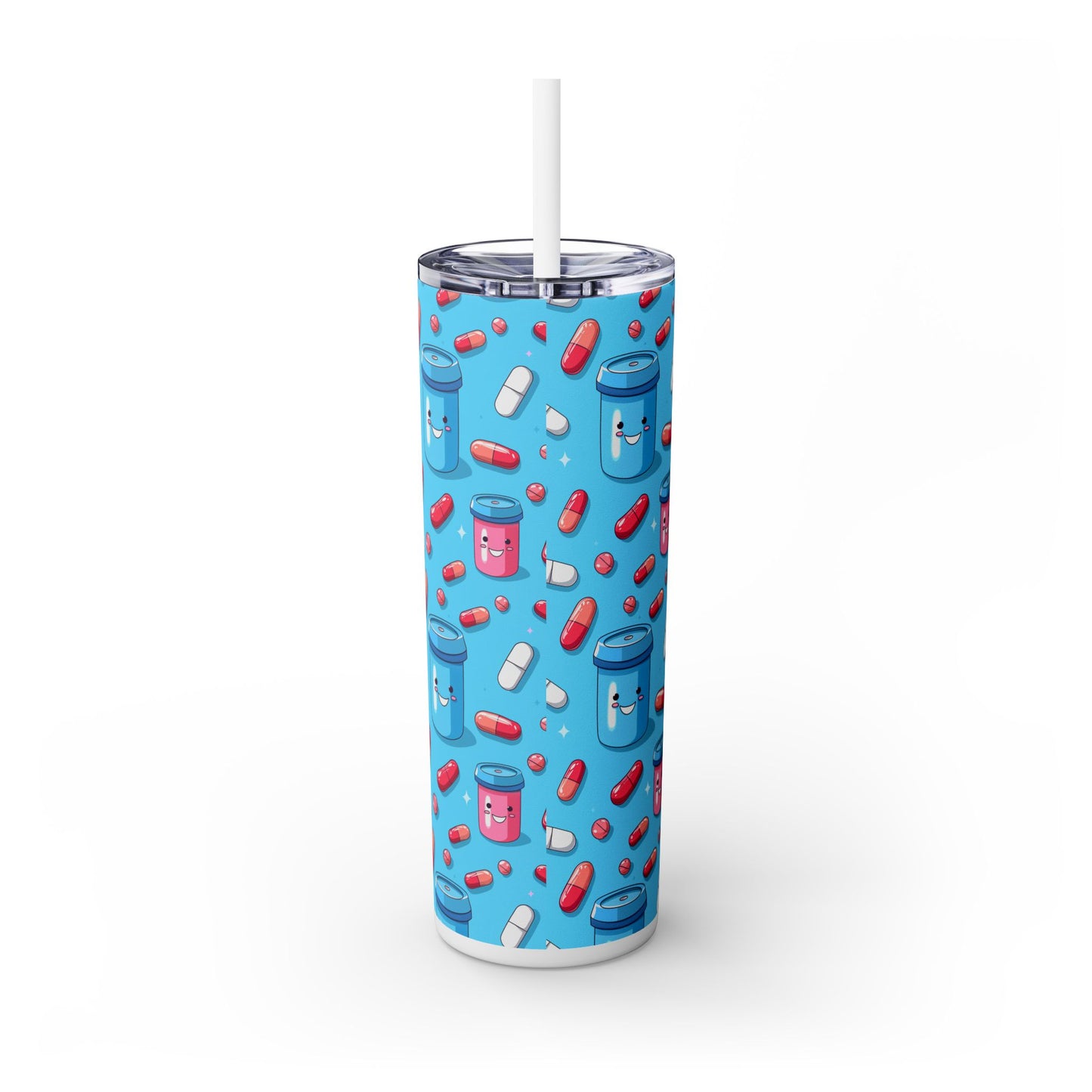Happy Pill Bottle Skinny Tumbler with Straw, 20oz