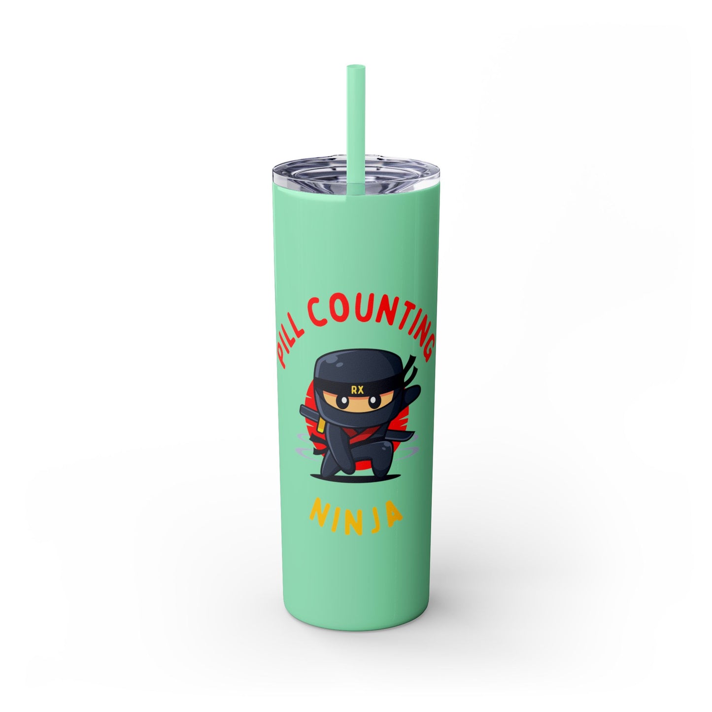 Pill Counting Ninja Skinny Tumbler with Straw, 20oz
