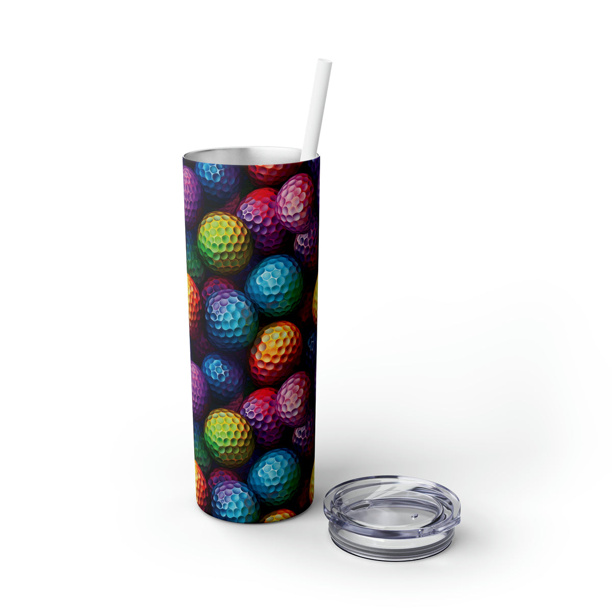 Psychedelic Golf Ball Skinny Tumbler with Straw, 20oz