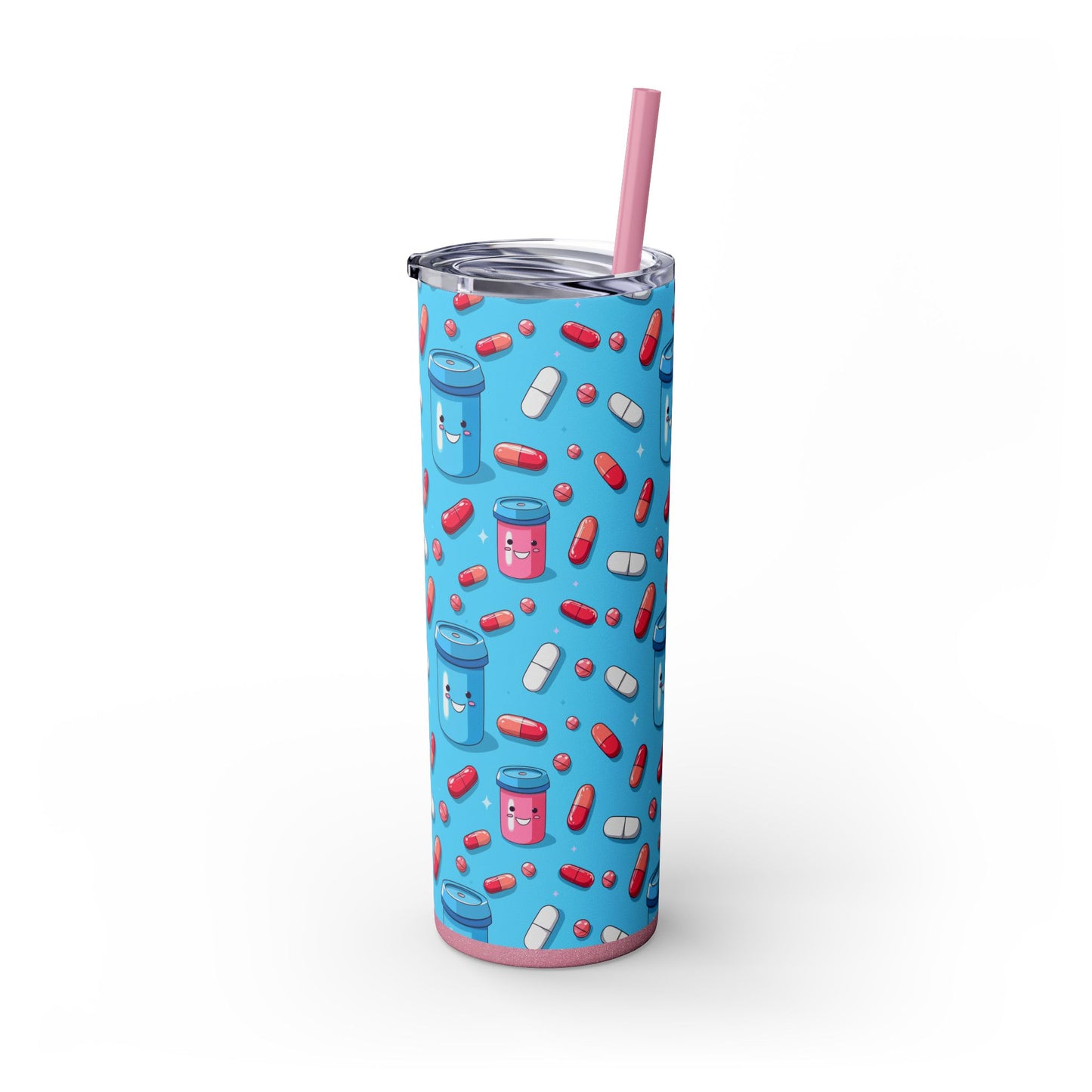 Happy Pill Bottle Skinny Tumbler with Straw, 20oz